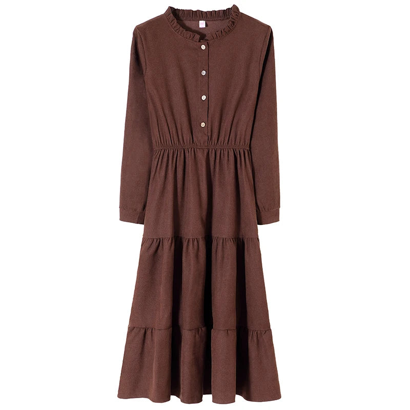 Pleated Vintage Style Long Sleeve Dress