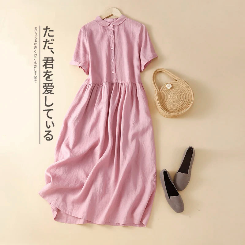 Button Up Vintage Collar Shirt Style Summer Dress