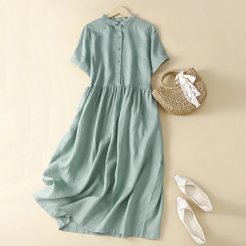 Button Up Vintage Collar Shirt Style Summer Dress