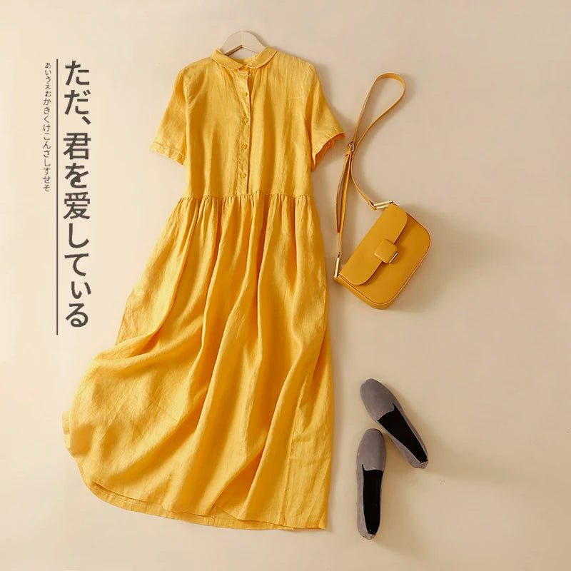 Button Up Vintage Collar Shirt Style Summer Dress